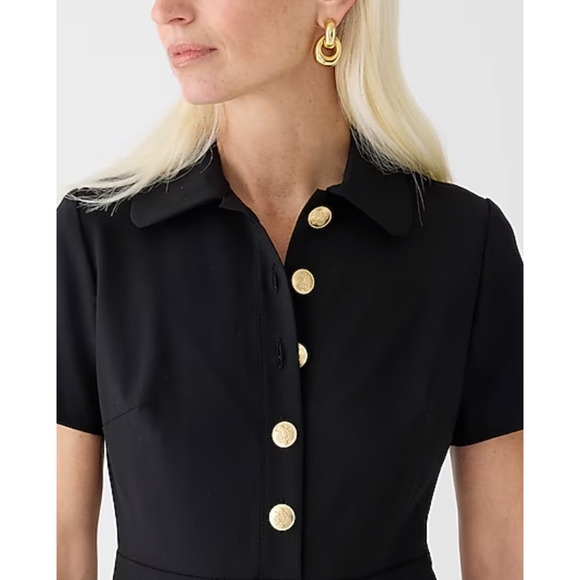 NWT J. Crew Collared Sheath Dress 0 Black Gold Buttons Wool Stretch BY788 J.Crew - Picture 3 of 5